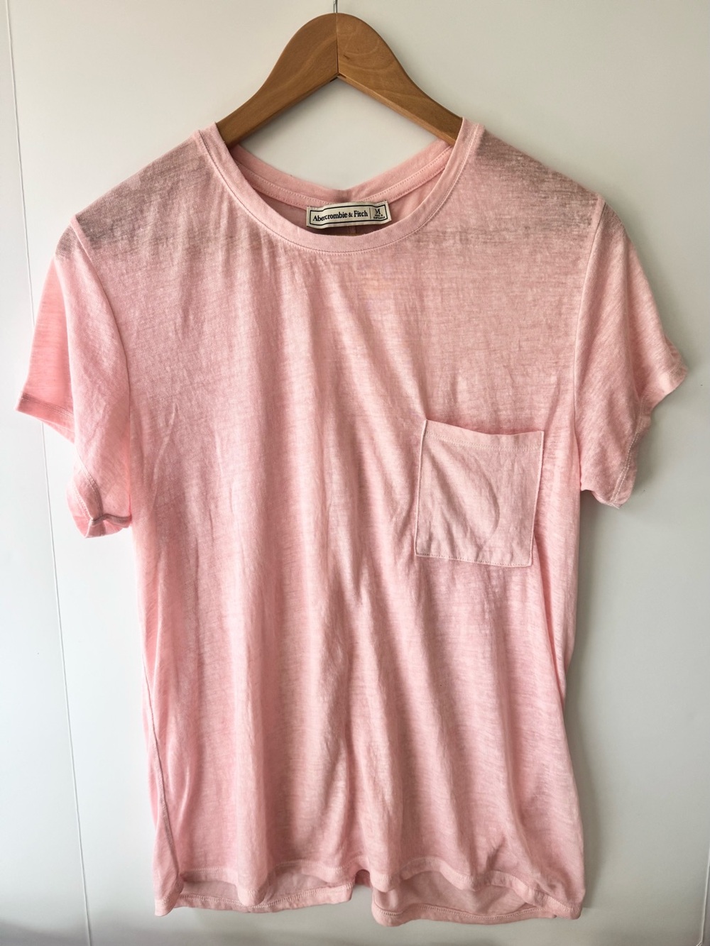 Abercrombie & Fitch Women’s Pocket Burnout T-Shirt, Peachy Pink, Size Medium